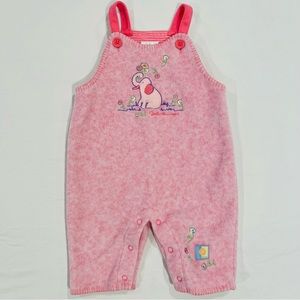 Vintage Carters John Lennon Coveralls Girls 3-6M Pink Elephant Overalls Fleece